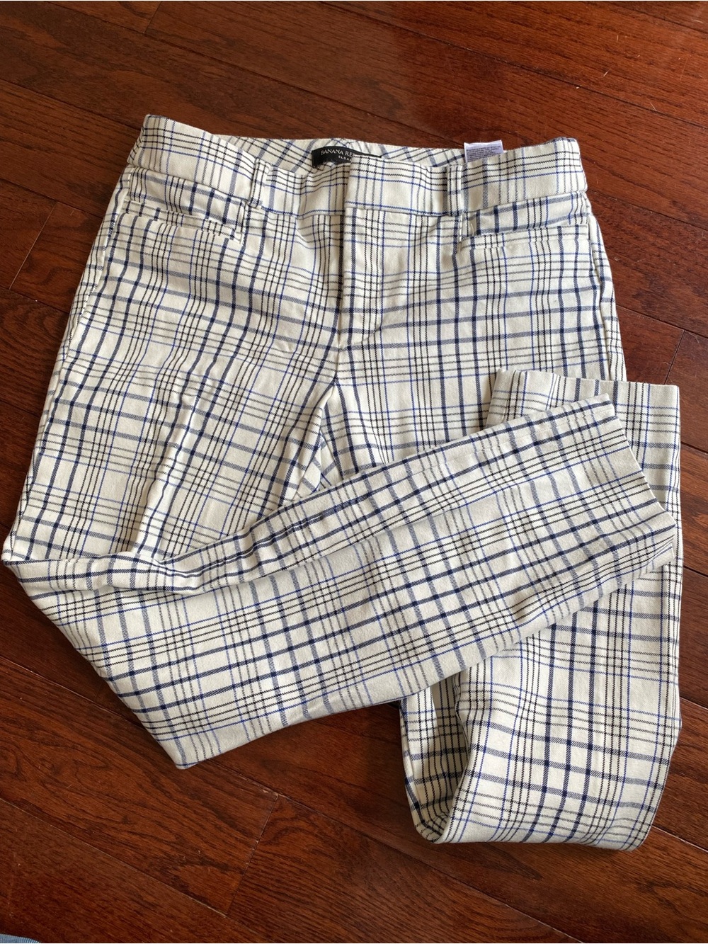 Banana Republic Plaid Sloan ankle trousers cropped pant  in Cream and Navy